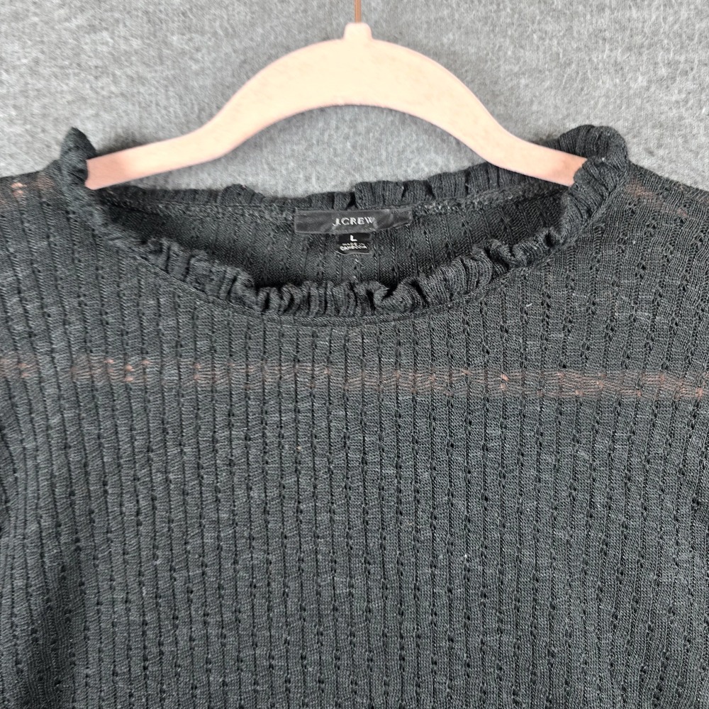 J. Crew Women L Dark Gray/Grey Short Sleeve Sheer Shirt Ruffled‎ Collar - Picture 3 of 8